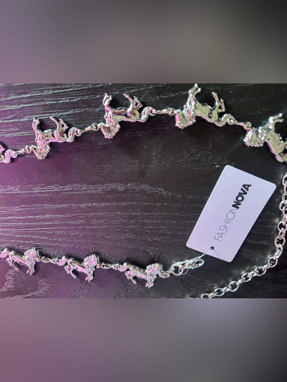 Fashion Nova Silver Horse-Chain Link Belt